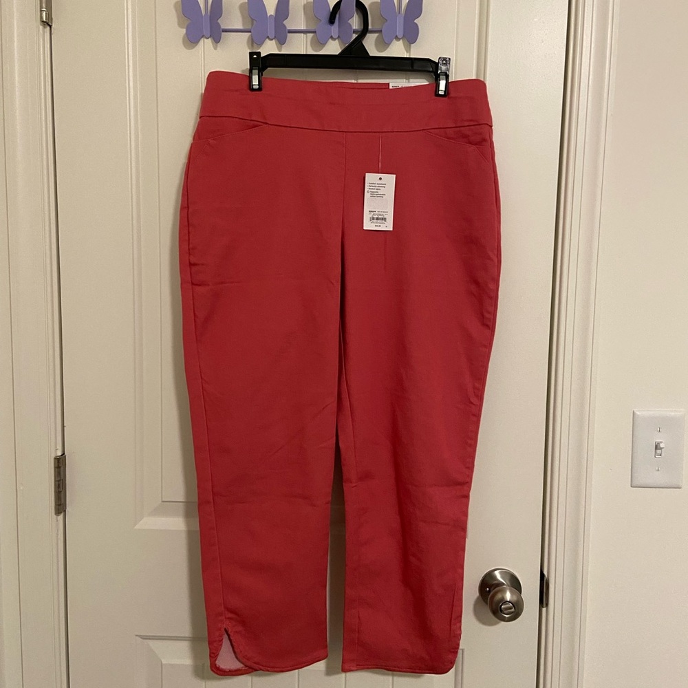 NEW Croft & Barrow womens pink coral mid rise effortless stretch ankle pants 12P